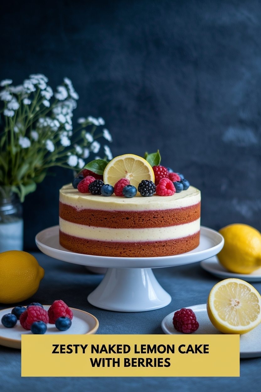 naked lemon cake with berries