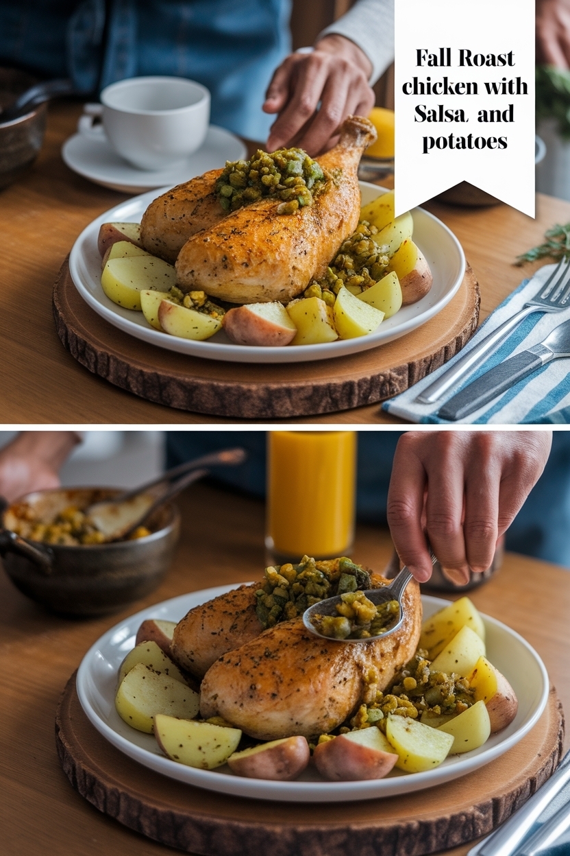 roast chicken with salsa verde and potatoes