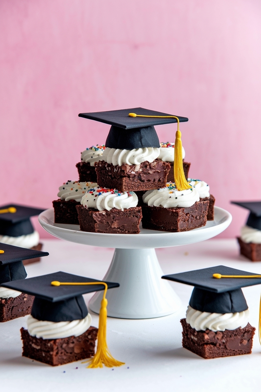 graduation brownie bites with caps