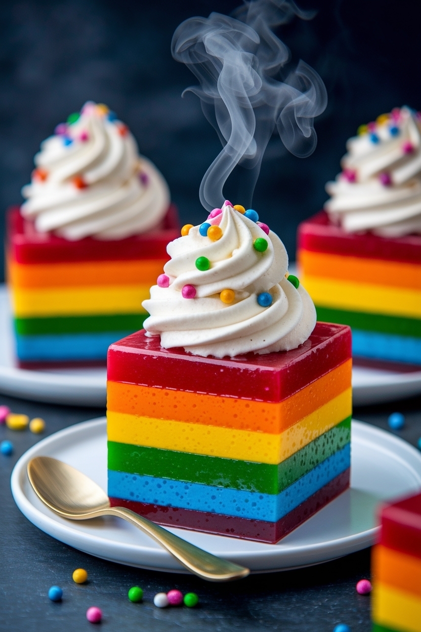 rainbow jello cubes dessert