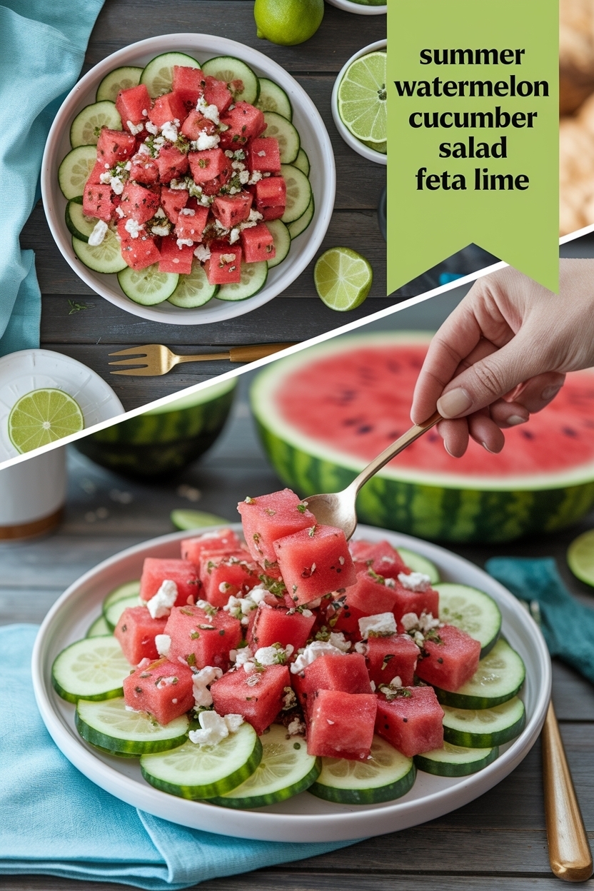 watermelon cucumber salad feta lime