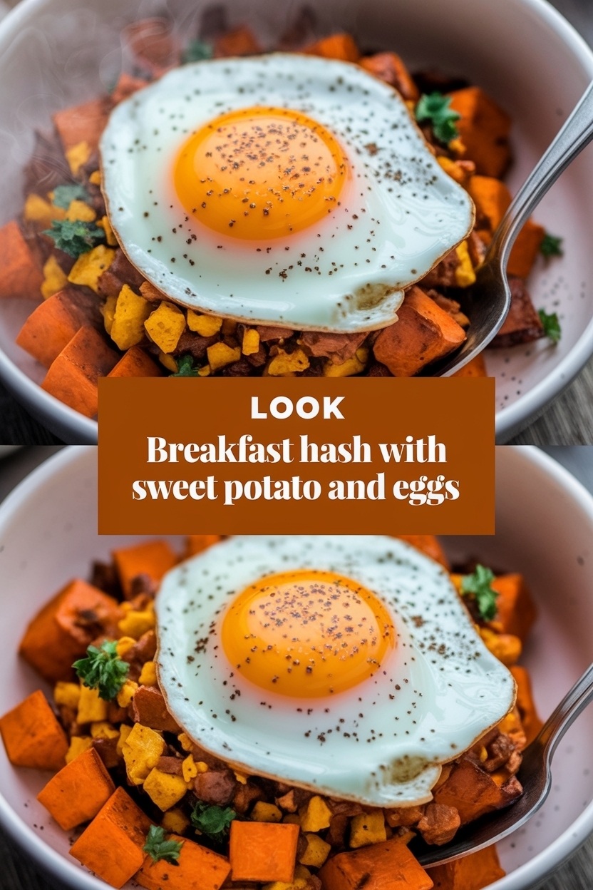 breakfast hash with sweet potato and eggs
