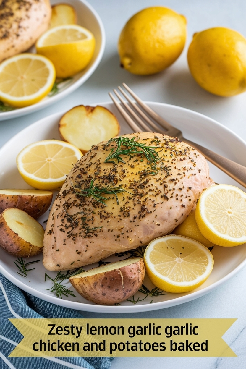lemon garlic chicken and potatoes baked