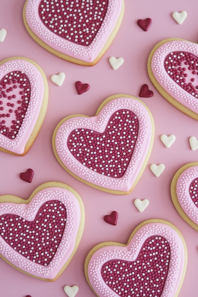 royal icing valentine heart sugar cookies
