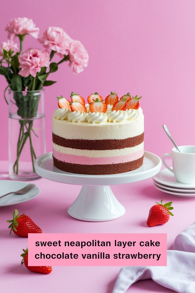 neapolitan layer cake chocolate vanilla strawberry