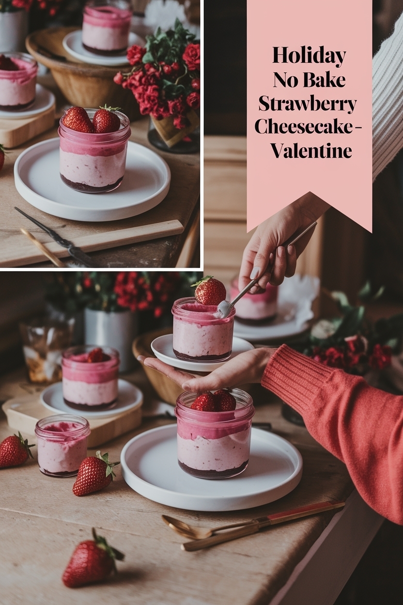 no bake strawberry cheesecake jars valentine