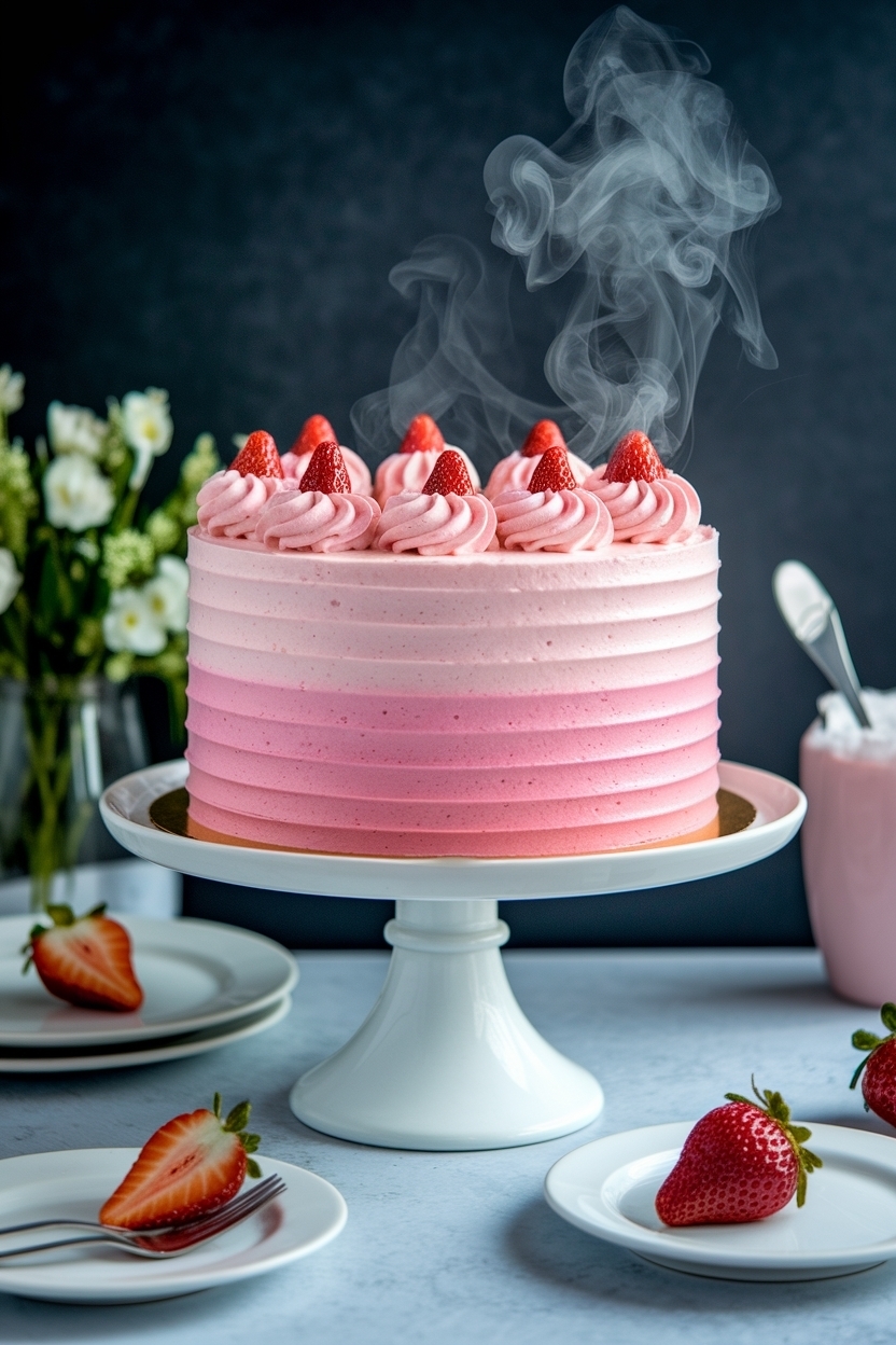 ombre pink layer cake strawberry buttercream