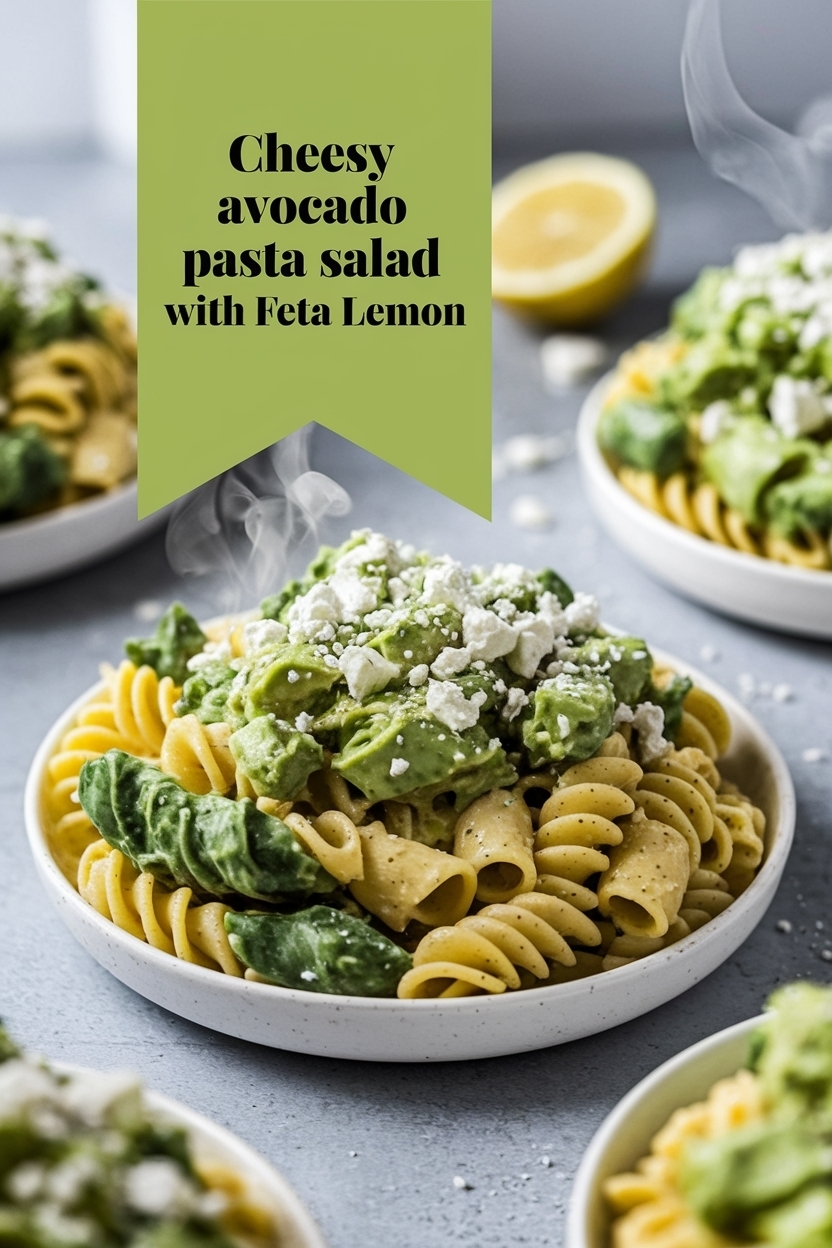 avocado pasta salad with feta lemon