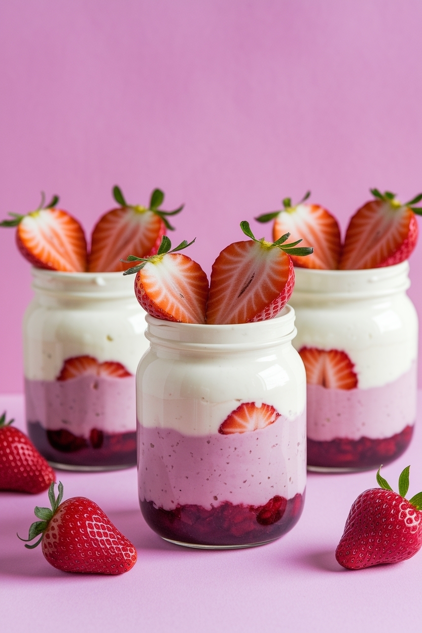 no bake strawberry cheesecake jars valentine