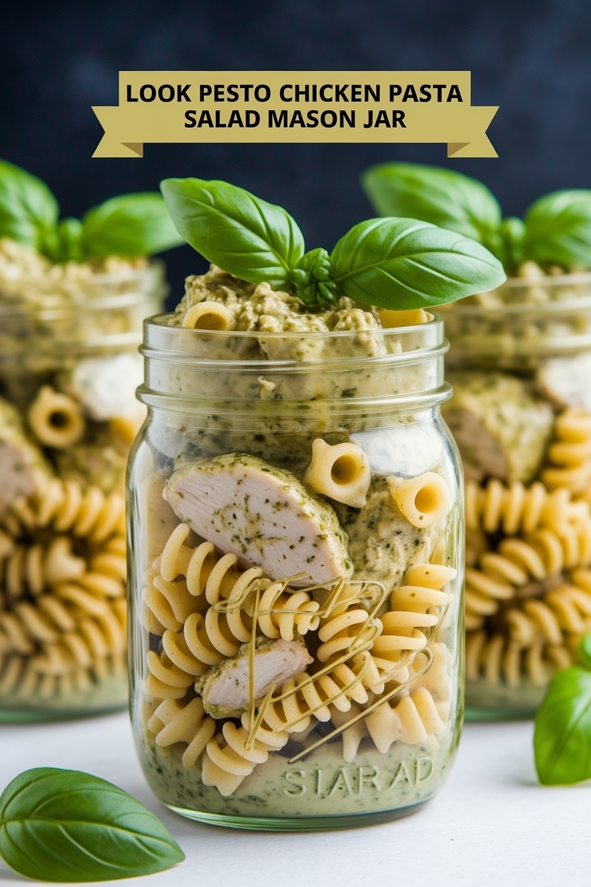 pesto chicken pasta salad mason jar