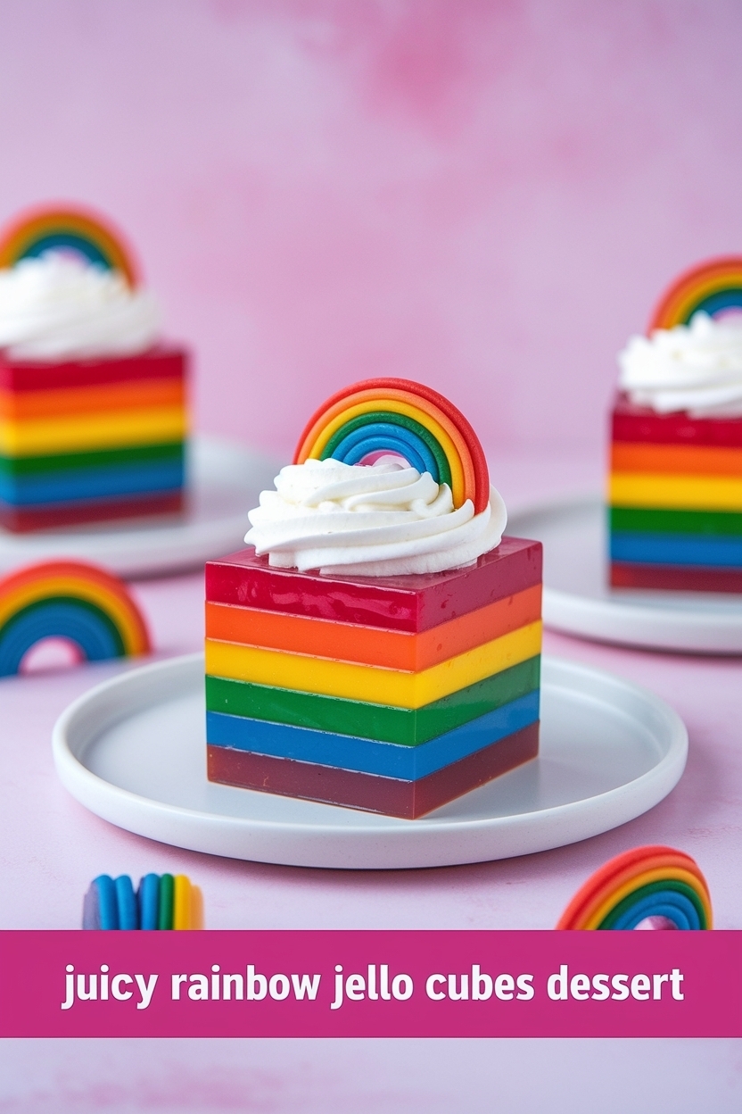 rainbow jello cubes dessert