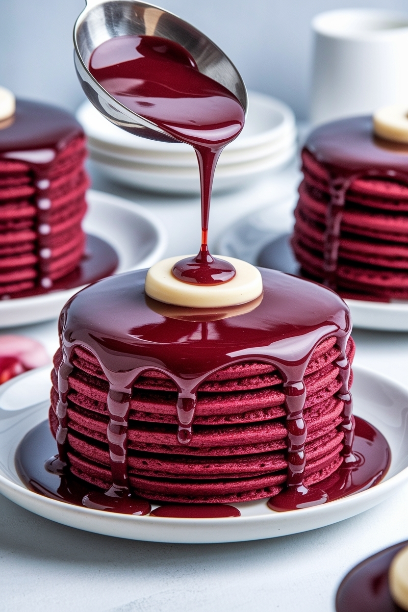 red velvet pancakes cream cheese glaze