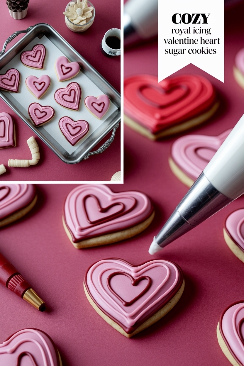royal icing valentine heart sugar cookies