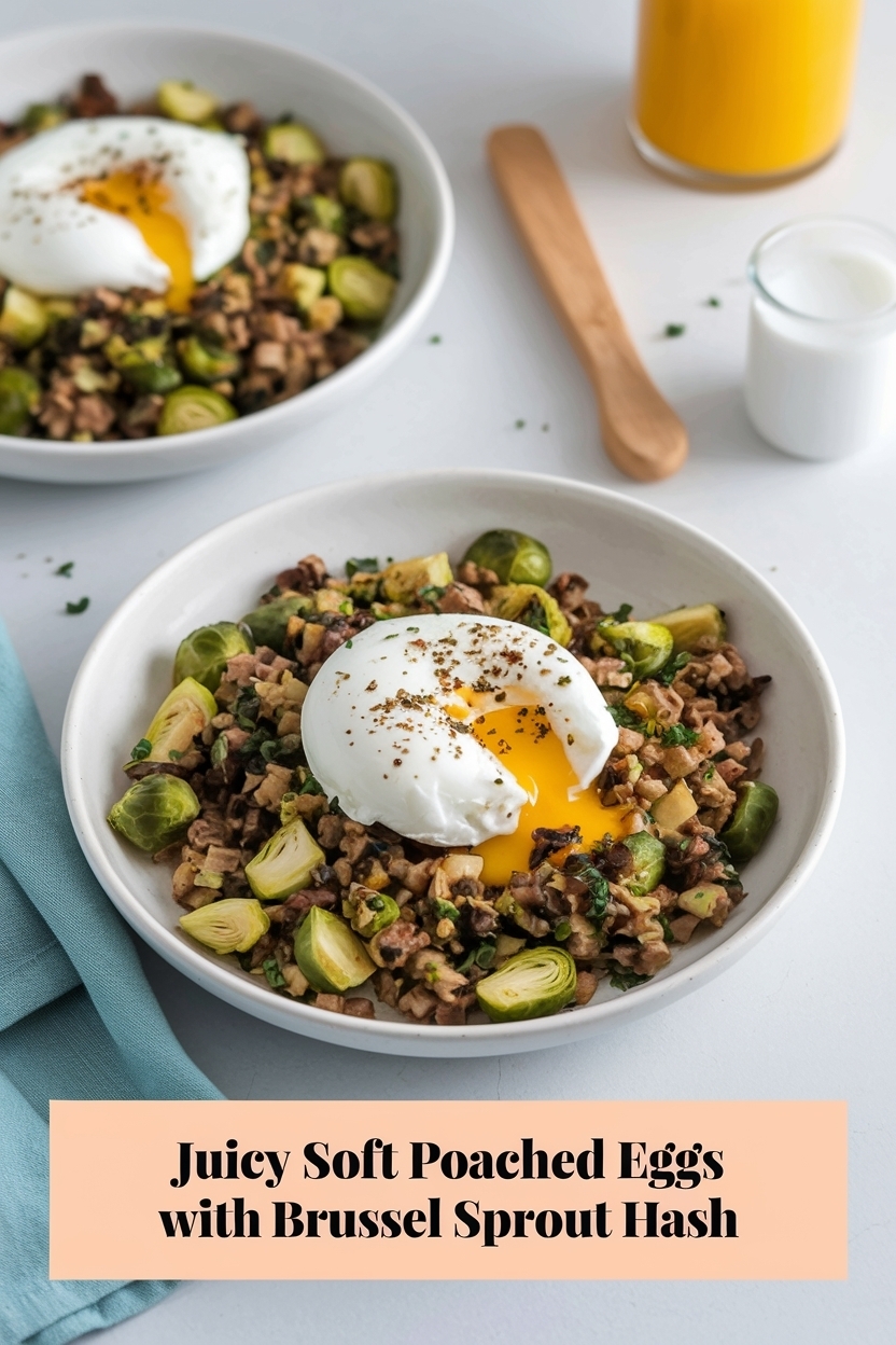 soft poached eggs with brussel sprout hash
