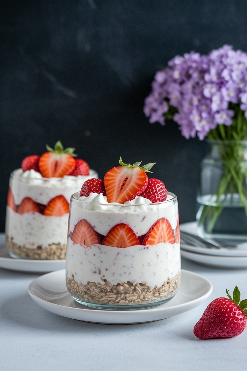 strawberry cheesecake overnight oats greek yogurt