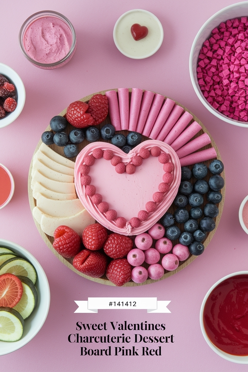 valentines dessert charcuterie board pink red
